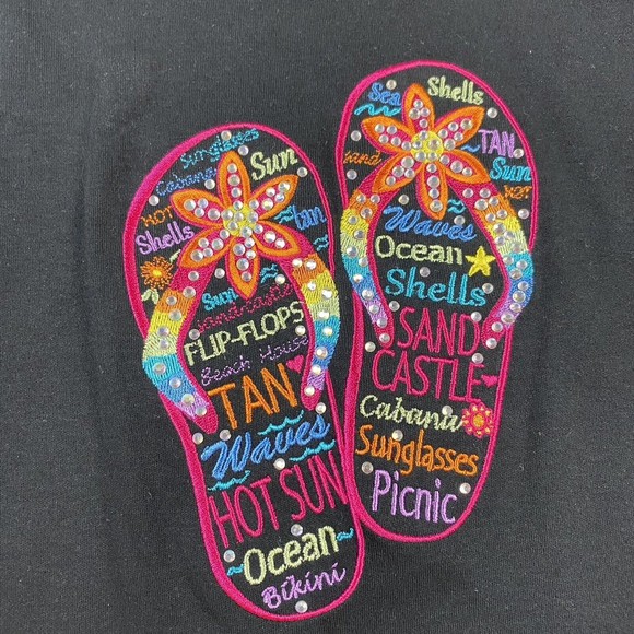 Quacker Factory Womens Knit Sundress Dress XXS Black Beach Sequin Flip Flop - Picture 2 of 7